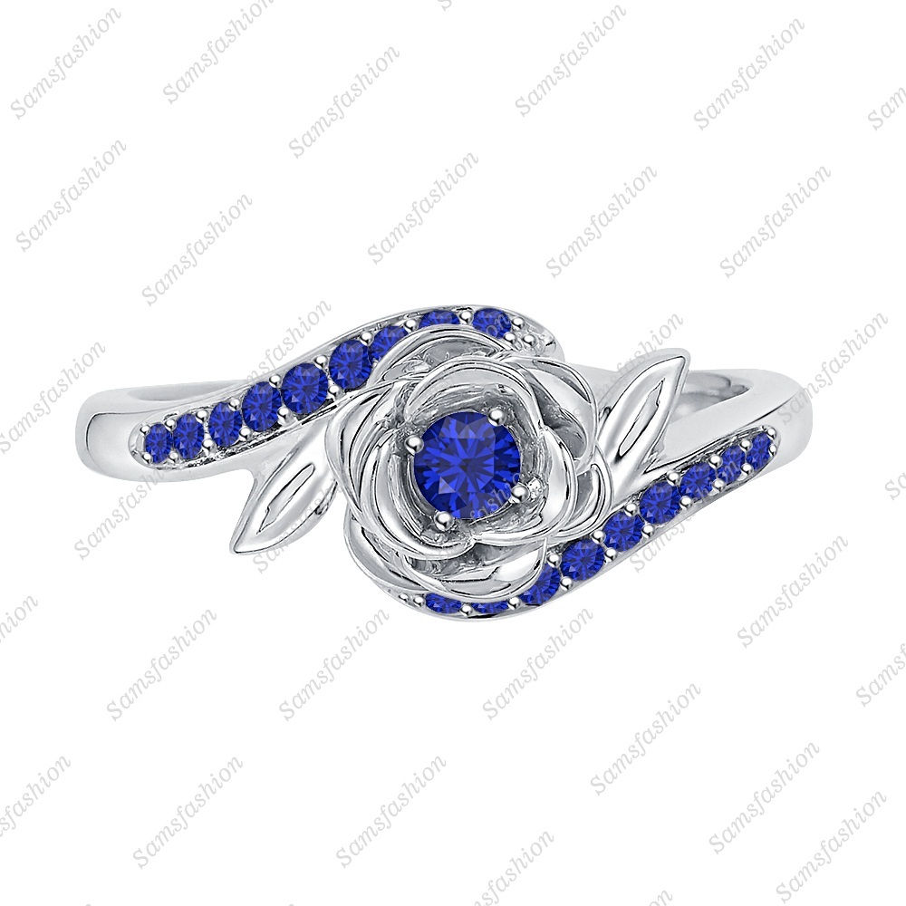 Disney Belles 14k White Gold Over .925 Silver Blue Sapphire Flower Fashion Ring