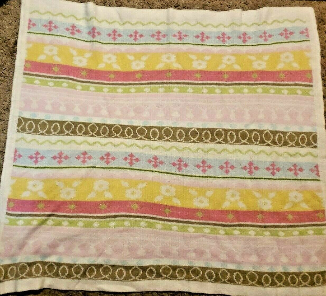 Hooray Cynthia Rowley Girls Knit Acrylic Baby Blanket Pink Green
