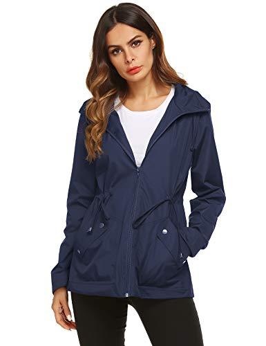 Rain Running Jacket Women Water Repellent Coat Navy Blue Medium - Outerwear