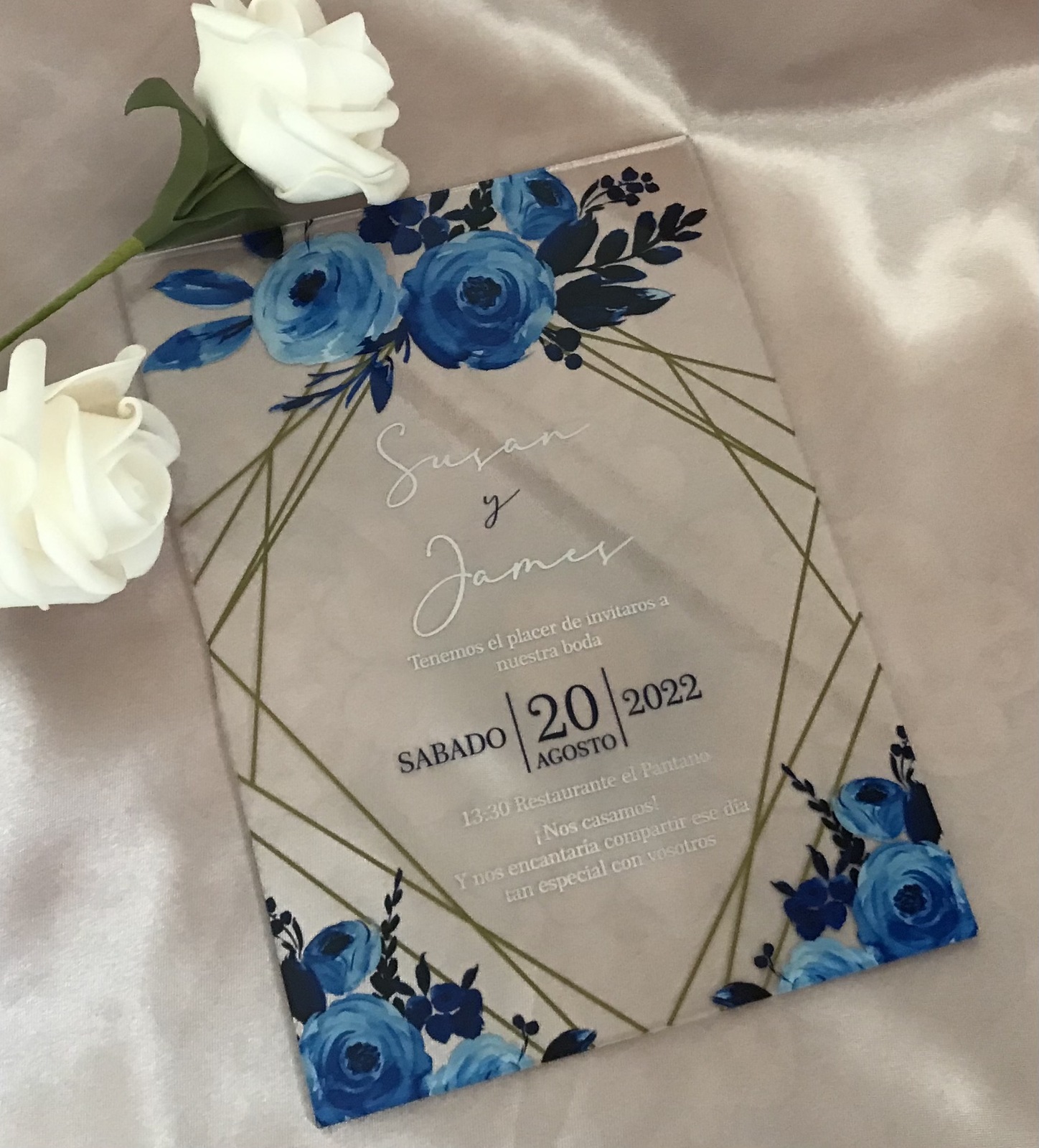 Royal Blue Rose Acrylic Wedding Invitation,Custom 10pcs Acrylic Birthday Invite