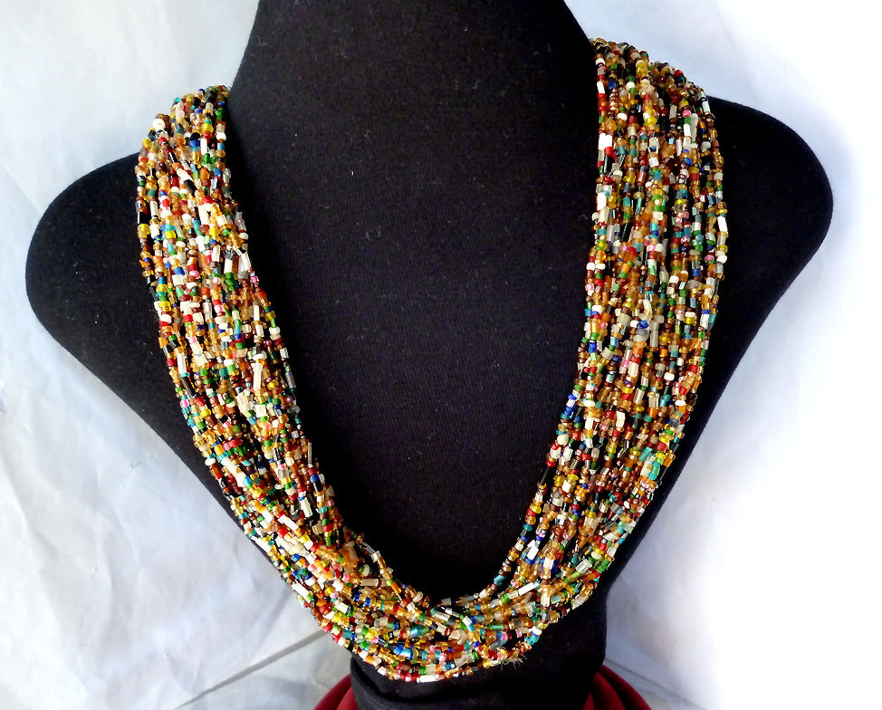 Vintage Bohemian Multi Color Glass Bead Long Torsade Necklace Huge ...