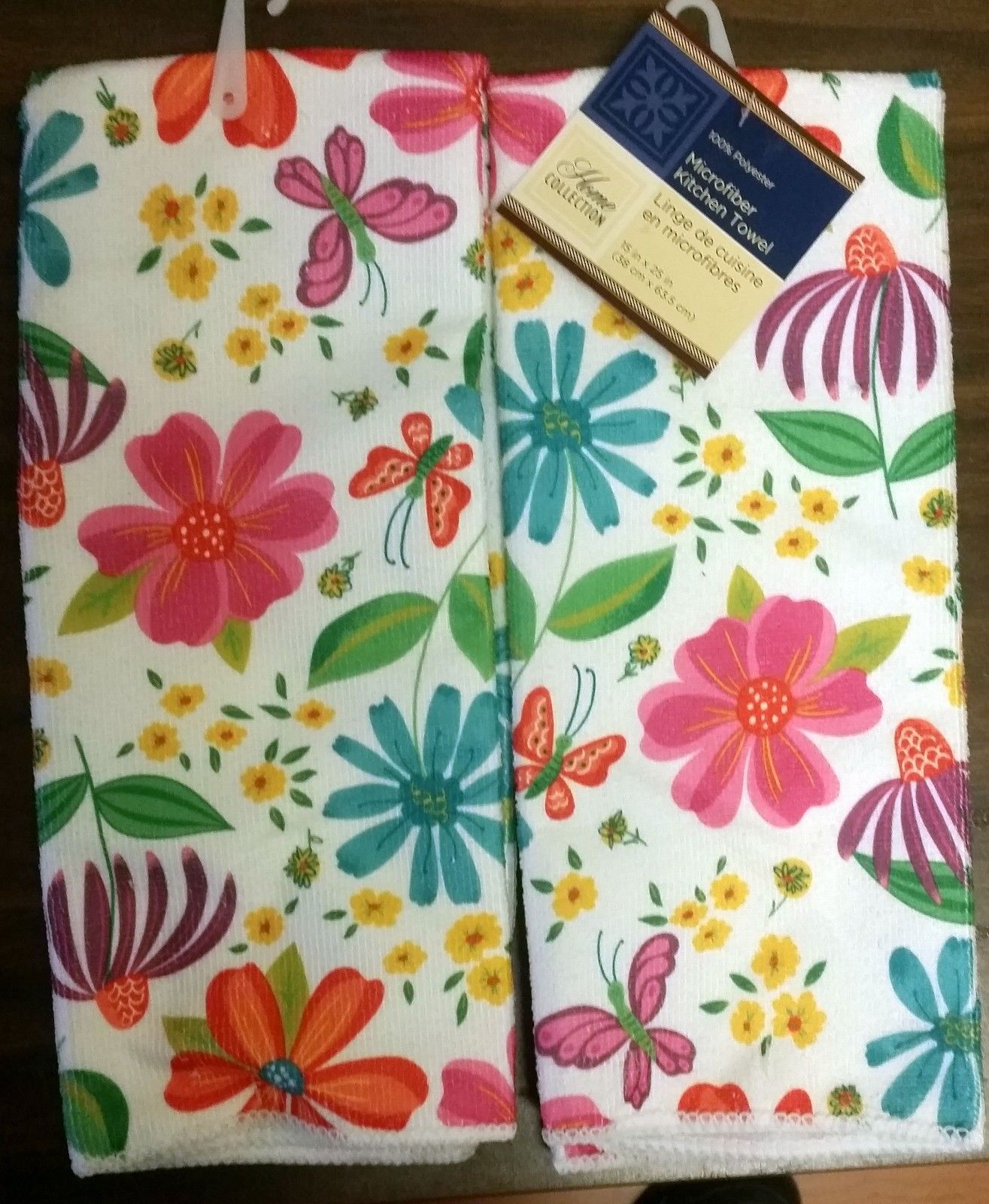 Primary image for Set of 2 MICROFIBER Kitchen Towels (15" x 25") FLOWERS & BUTTERFLIES