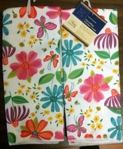 Set Of 2 Microfiber Kitchen Towels (15" X 25") Flowers & Butterflies - $9.89