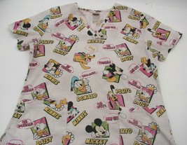 Disney Scrub Top Small Shirt Pockets Mickey Mouse Minnie Pluto Donald Du... - $14.84