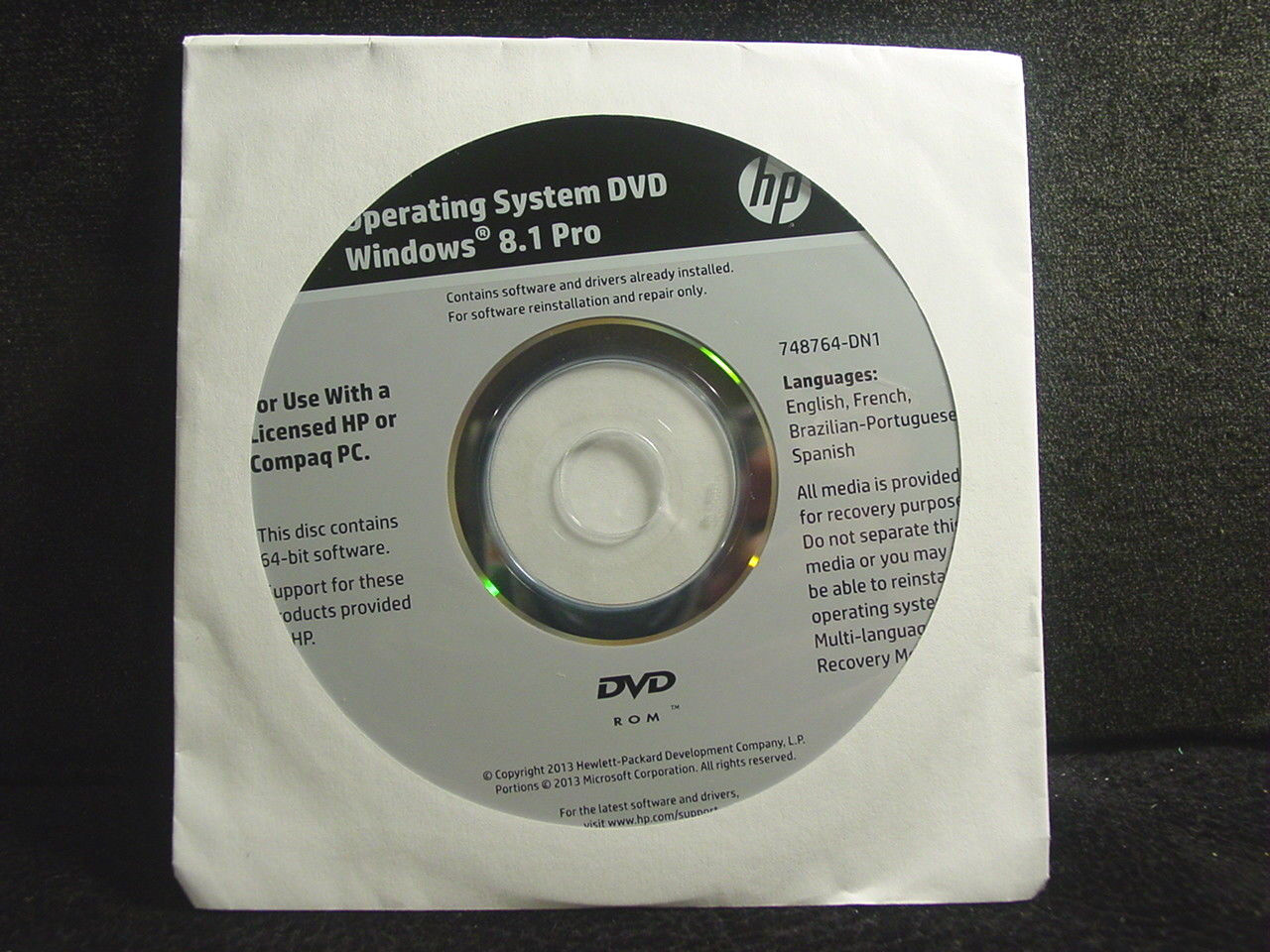 NEW Genuine HP Windows 8 1 Pro 64 Bit Operating System Recovery Repair