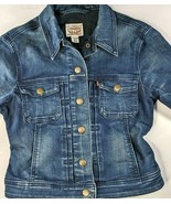 Levi&#39;s Womens Denim Jean Jacket Size Small Blue Red Tab Cropped Snaps - $26.94