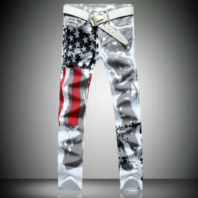 2020 New Arrival Fashion Autumn and Winter Men's Printing American Flag Jeans Me