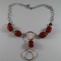 .925 SILVER RHODIUM NECKLACE WITH RED CARNELIAN AND ROSE GOLD PLATED WHEELS image 2