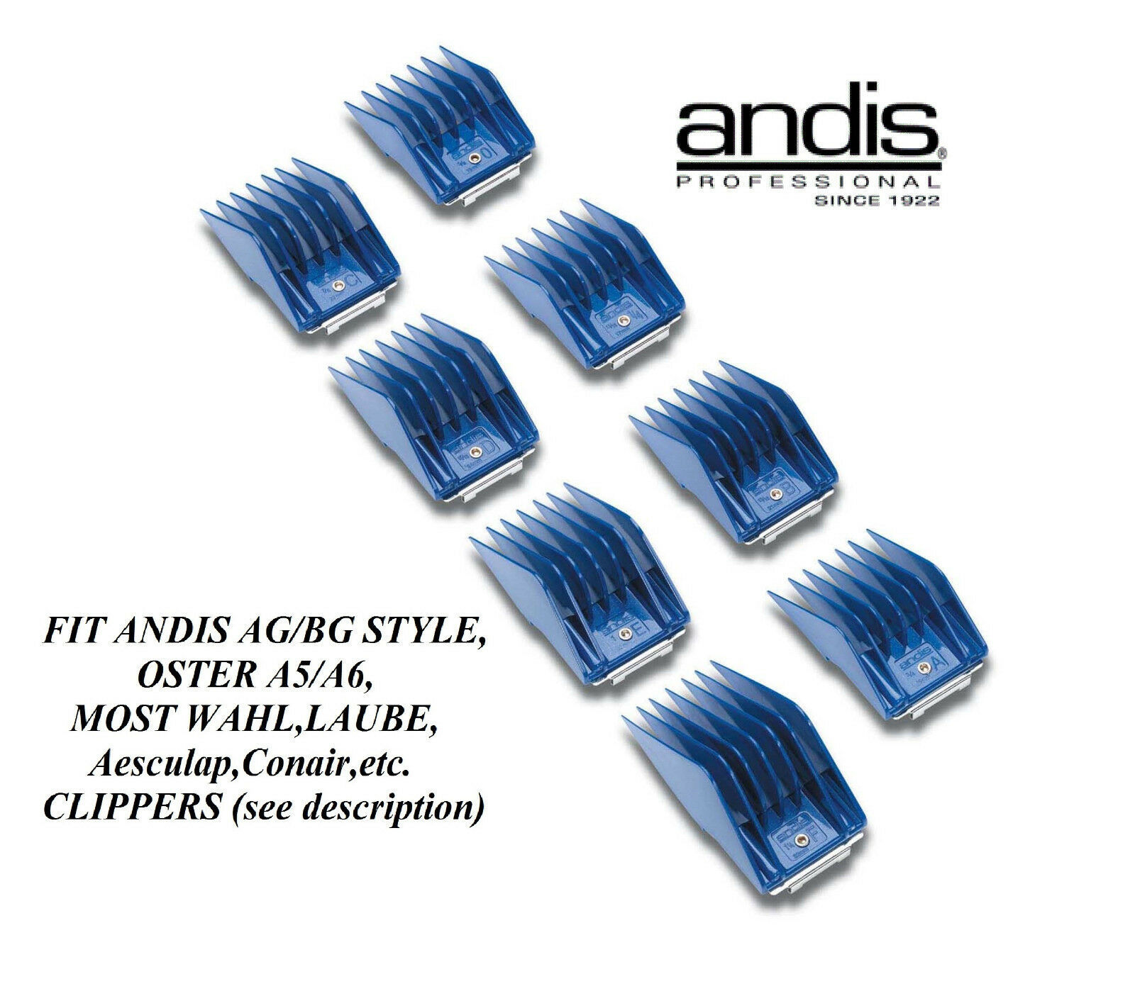 ANDIS 8 LARGE SIZE Guide ATTACHMENT BLADE COMB SET*Fit Many Oster,Wahl Clippers