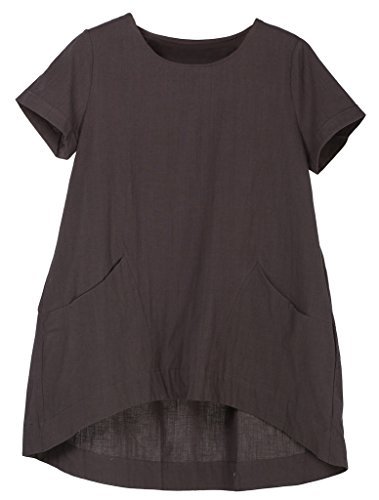 Minibee Women's Cotton Linen Short Sleeve Tunic/Top Tees XL, Dark Gray ...