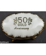 Vintage 50th Anniversary Footed Trinket Box Gold Embellishment Keepsake ... - £10.37 GBP