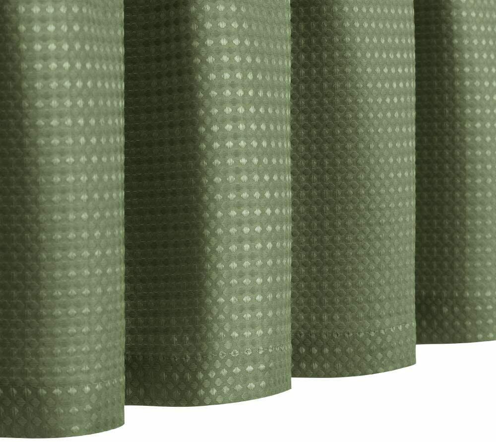 Sage Green Waffle Weave Fabric Shower Curtain Pretty Farmhouse Textured
