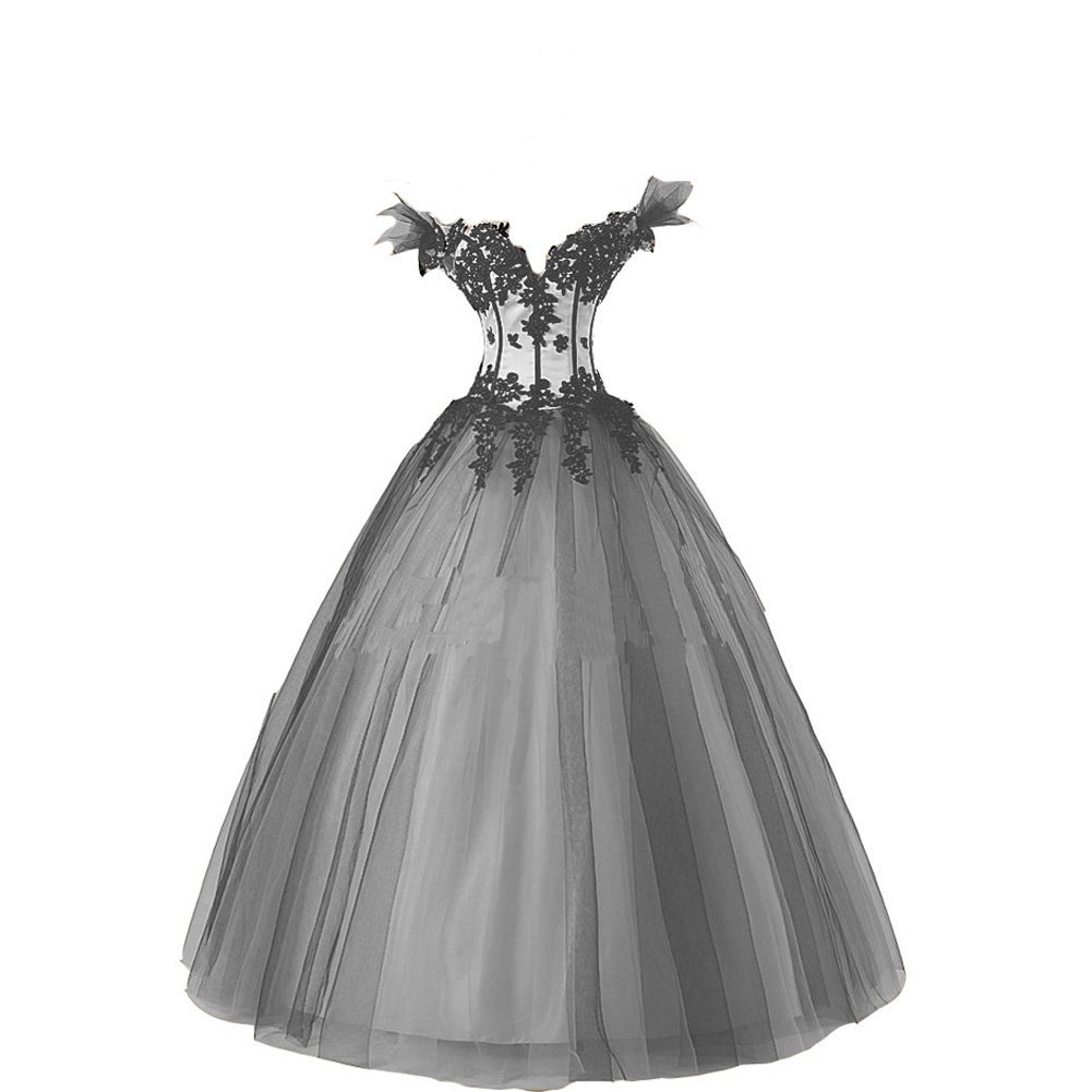 Kivary Women's White and Black Gothic Wedding Dresses Ball Gown US 16