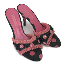 Betsey Johnson Women&#39;s Black Pink Polka Dot Open Toe Sandals Slides Heel... - $37.37