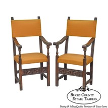 Antique Pair of Italian 19th Century Walnut High Back Throne Arm Chairs - $1,895.00