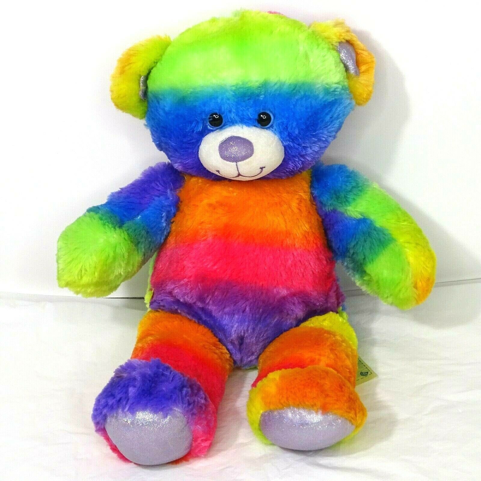 Build A Bear Rainbow Teddy Bear Stuffed Plush Toy Purple Orange Green ...