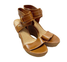 UGG Maryanne Brown Leather Ankle Strap Wedge Sandal Shoes Sz 9 - $35.77
