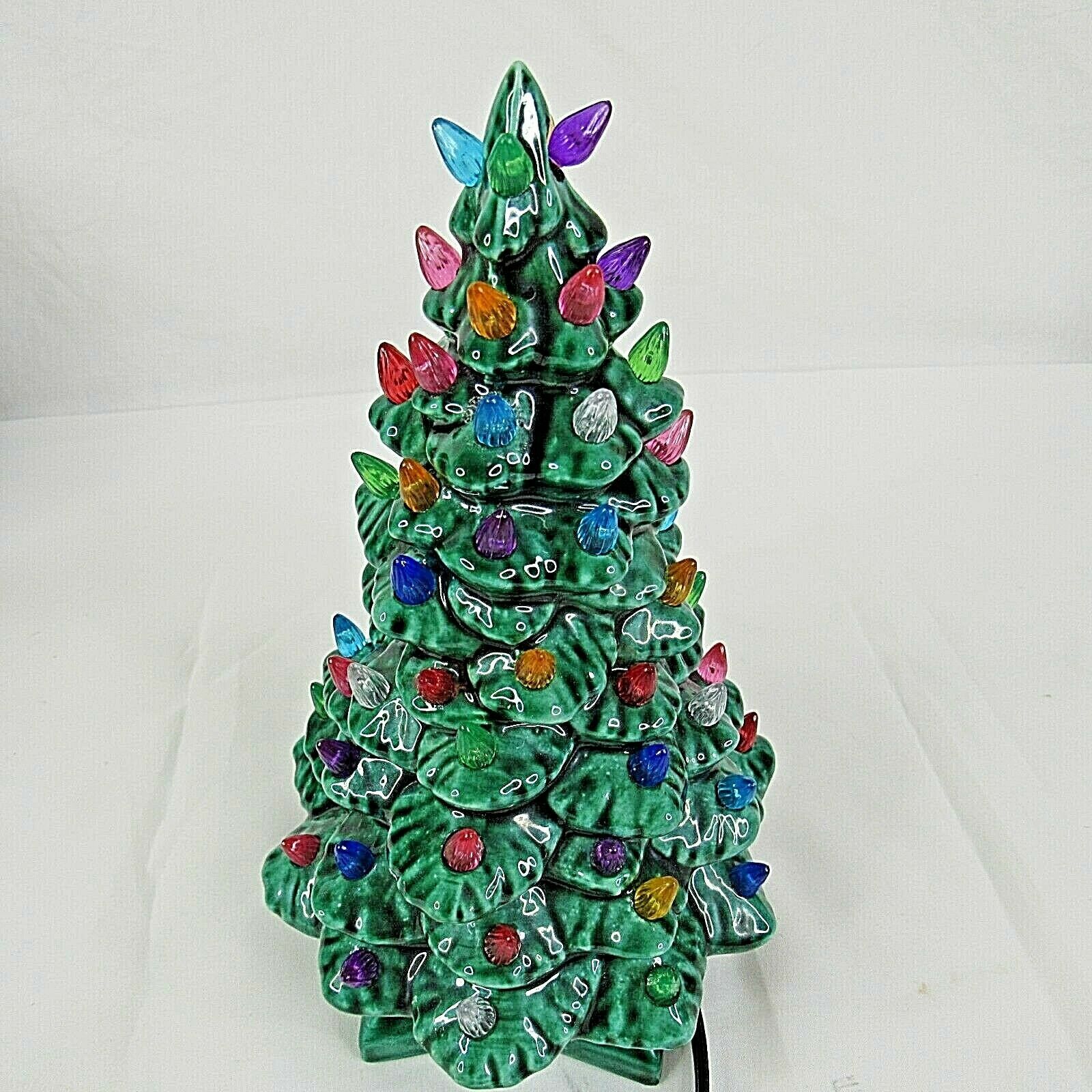 Ceramic Light Up Christmas Tree with Base Pins Pegs RN D Nicola 1966 Vintage 9" Artificial Trees
