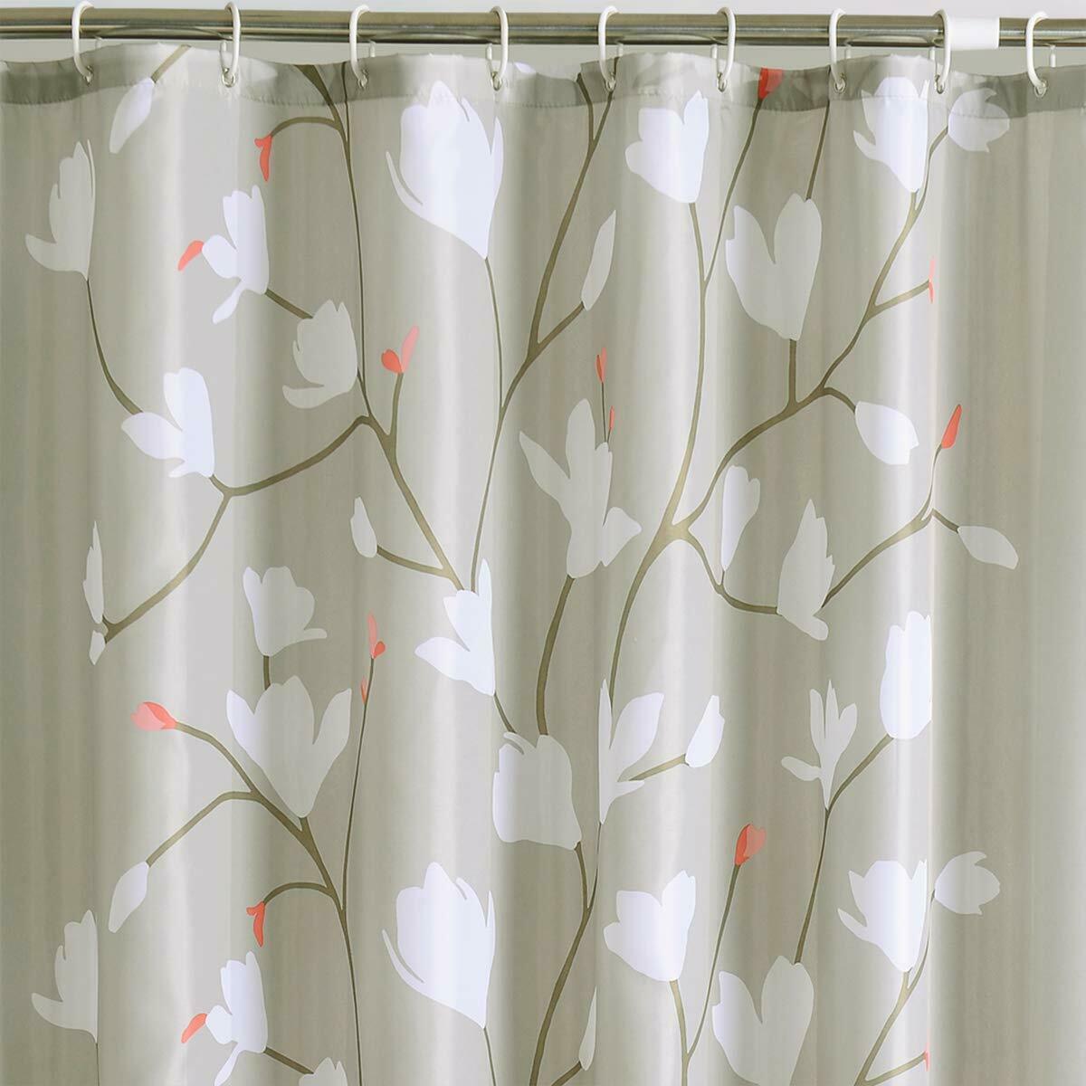 Gray Floral Farmhouse Shabby Chic Boho Waterproof Fabric Shower Curtain