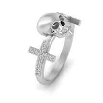 Skull Cross Ring For Women 0.22cttw Diamond Skull Wedding Ring Halloween Jewelry - $829.99