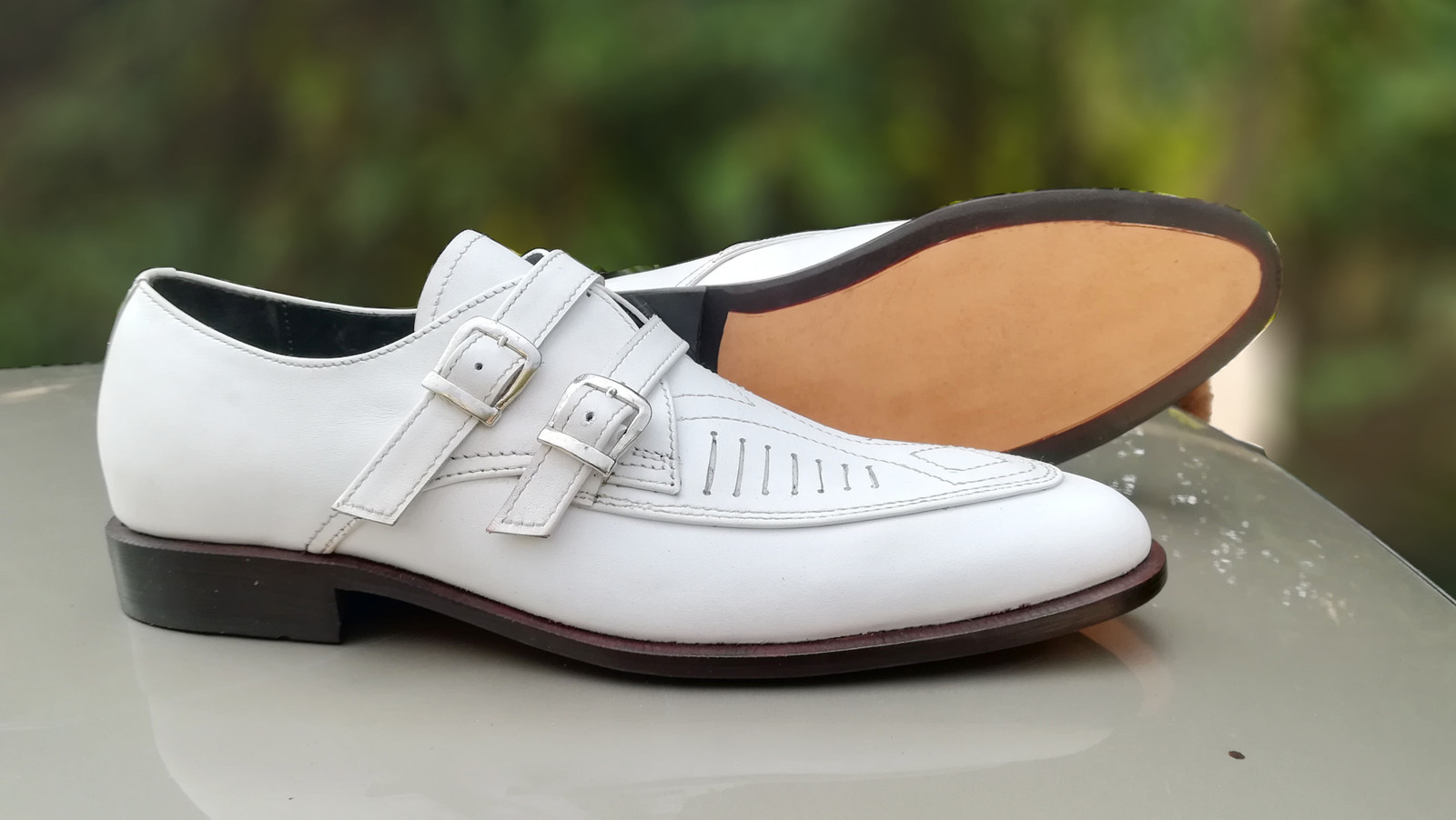 NEW Handmade White Color Shoes, Men's Straps Leather Shoes, Men's Double Monk Sh