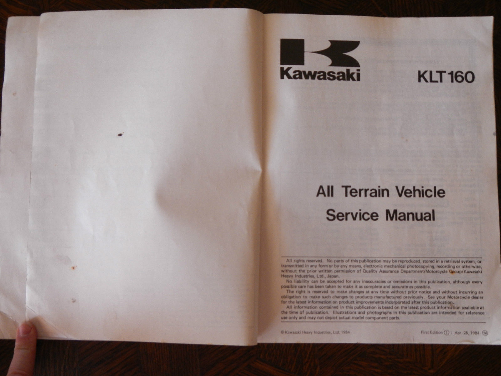 ... 85 KAWASAKI KLT160 KLT 160 SHOP REPAIR SERVICE MANUAL ...
