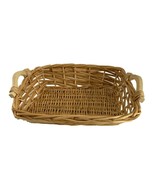 Woven Wicker Rectangle Casserole Holder Basket Wood Handles Serving - $24.75