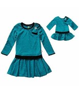 Dollie Me Girl 4-14 and 18&quot; Doll Teal Black Jacquard Dress Clothes Ameri... - $27.99+