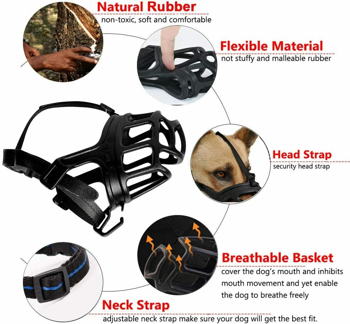 KITAINE Dog Muzzle Basket - Soft Humane Rubber XS 7.08’’-9.05’ (Snout ...