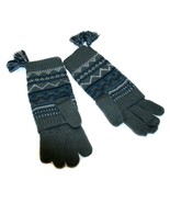 Women&#39;s Knitted Double Gloves with Pattern, Charcoal Gray - $17.99