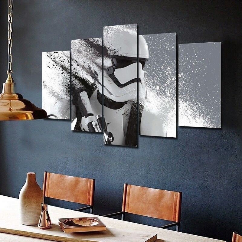 Framed 5 Pcs Star Wars Stormtrooper Painting Printed Canvas Wall Art