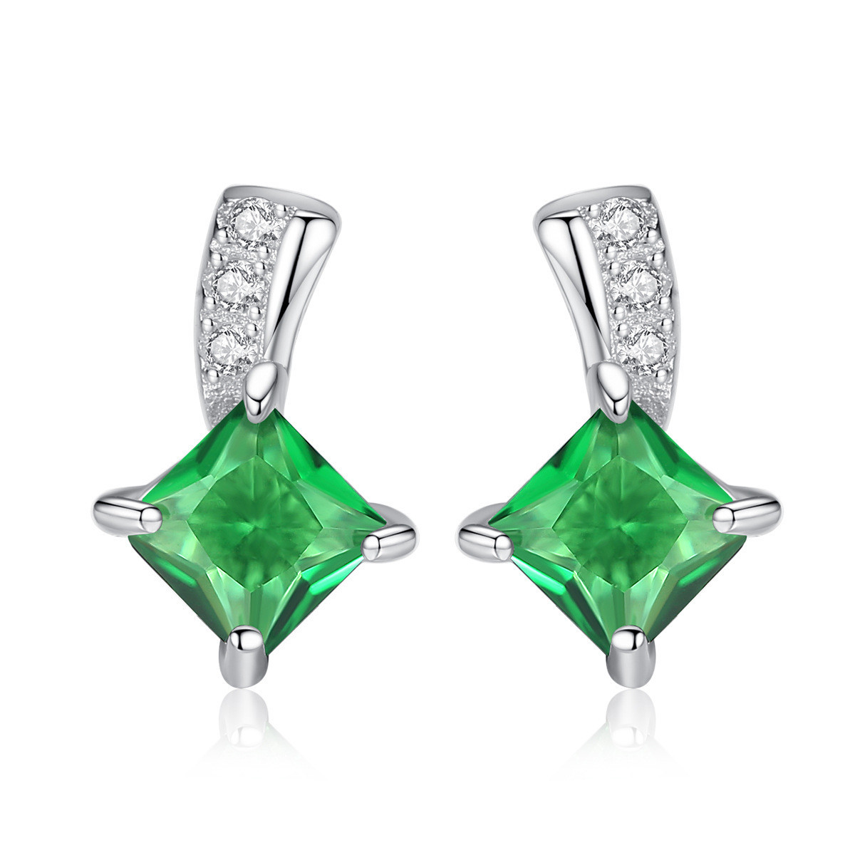 Emeralds Earrings S925 Silver Ear Stud for Women