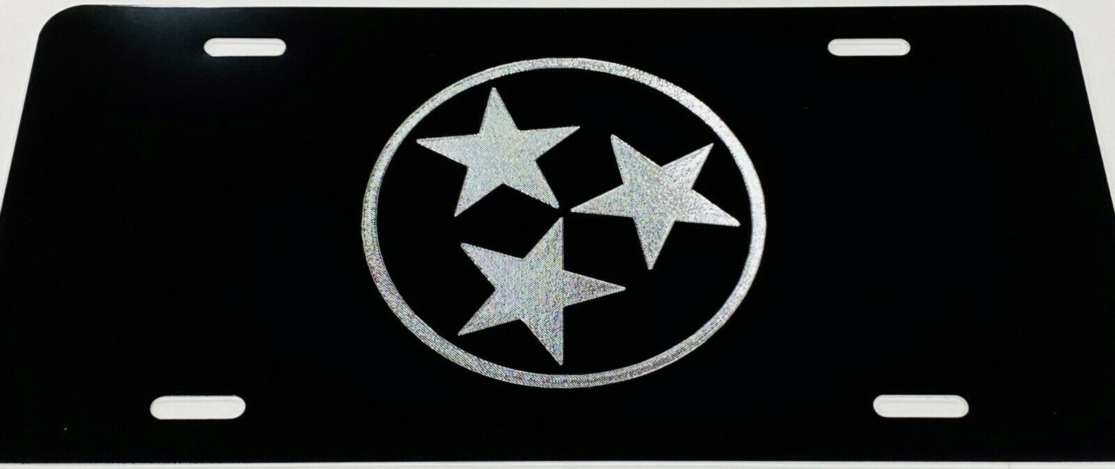 Tennessee TN State Flag Silver Etched Engraved Black License Plate Car Tag Gift