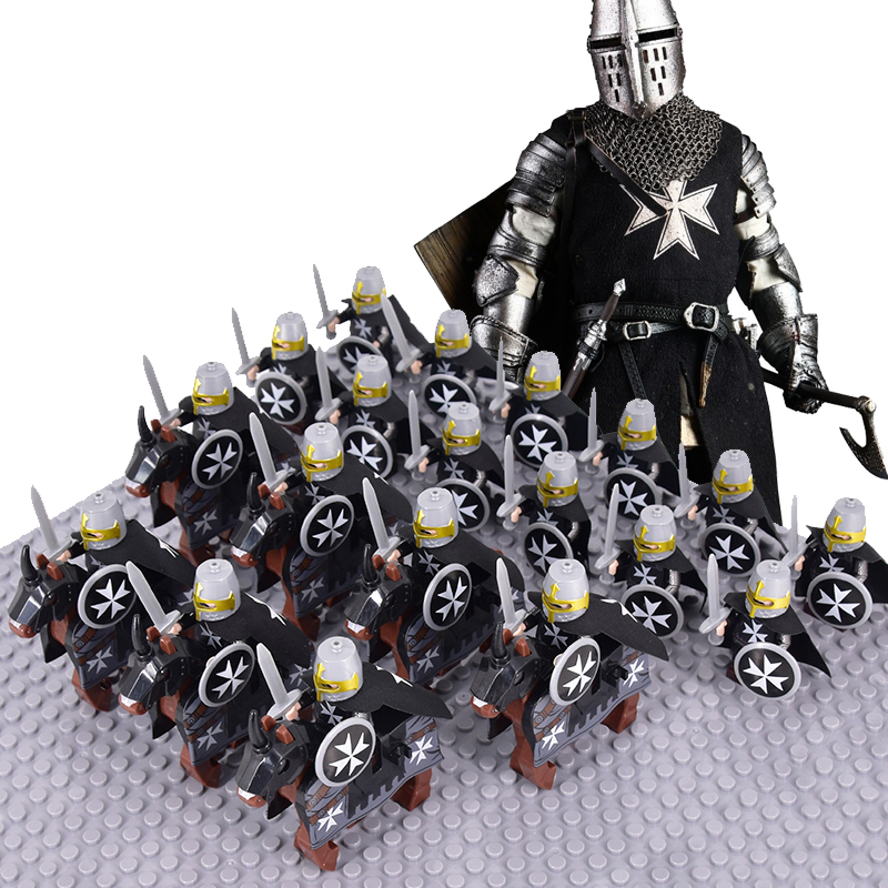 26PCS Medieval Knights Hospitaller+Horse Minifigures Building Bricks MOC Toys