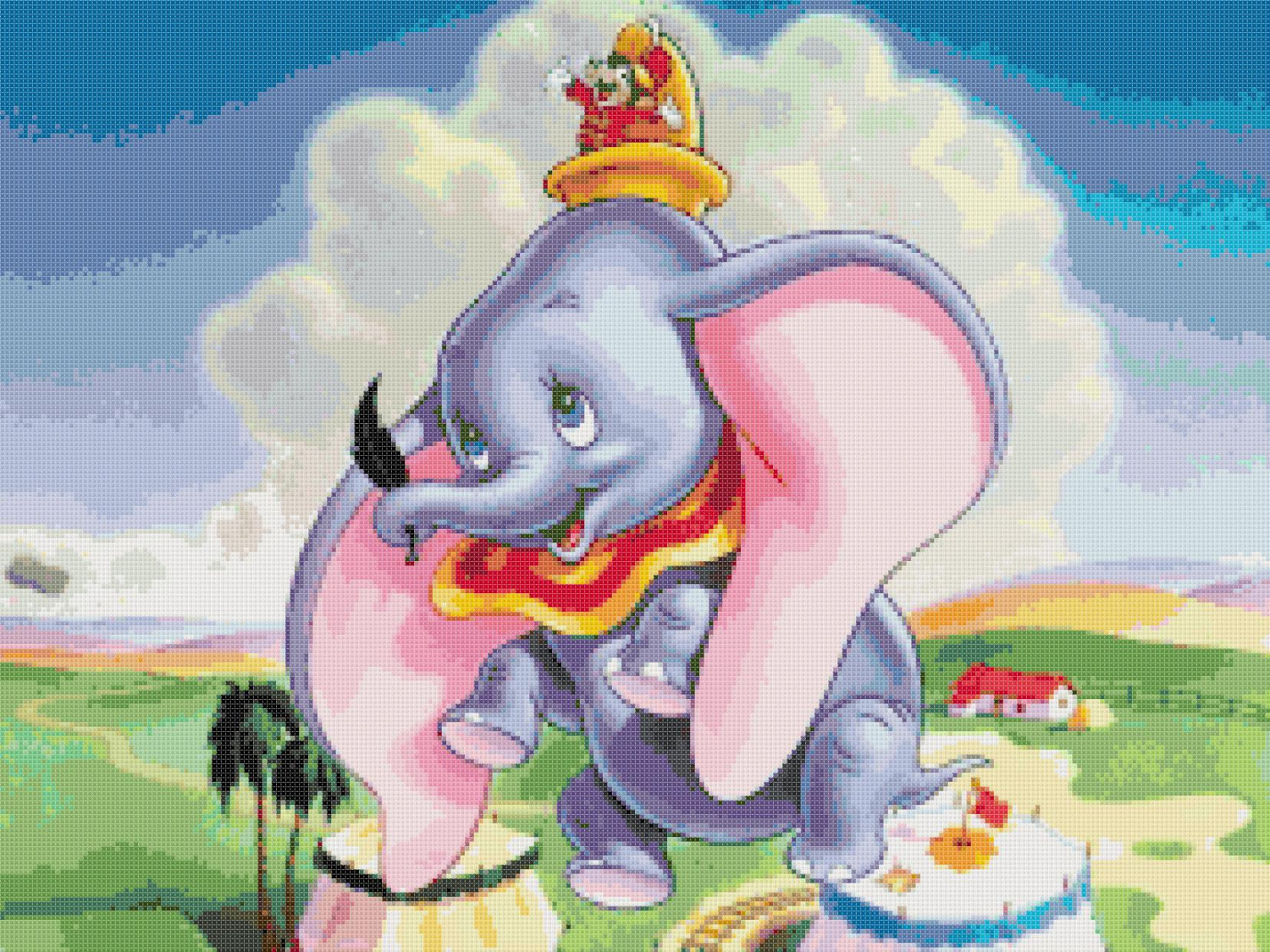 counted Cross stitch pattern Dumbo in the sky disney 276x207 stitches BN967