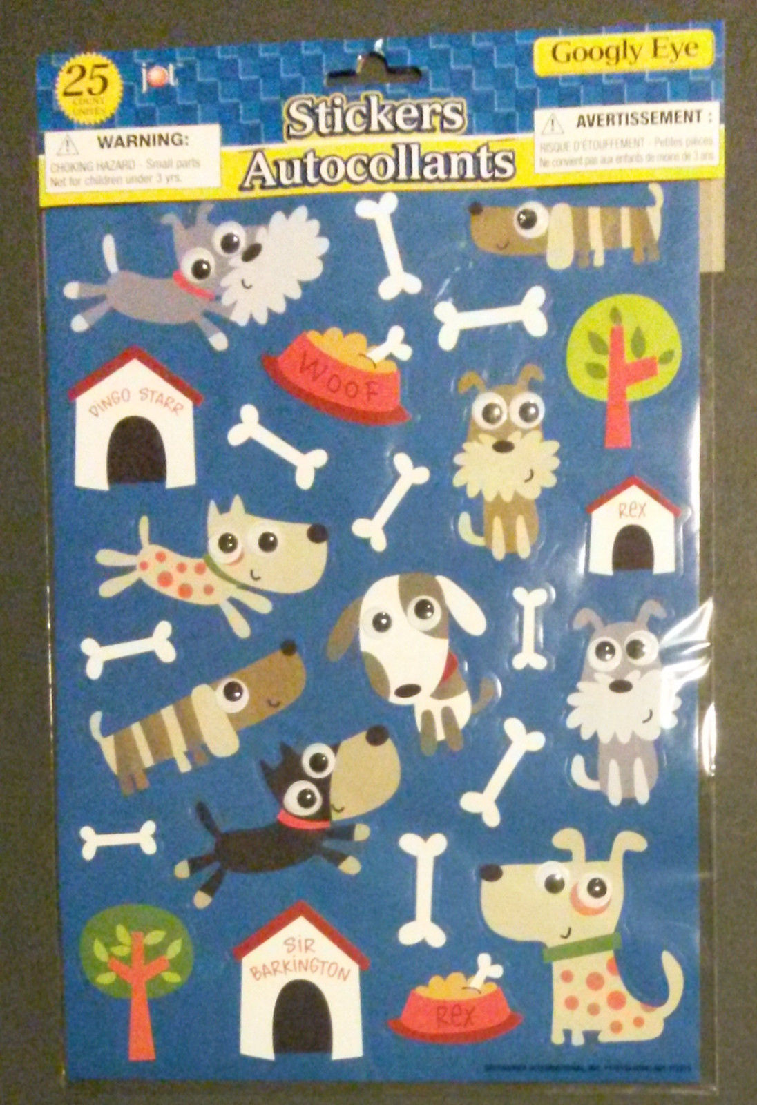 DOG GOOGLY EYE STICKER Set of 3 Packs 75 Large Jumbo Stickers Pet Puppy