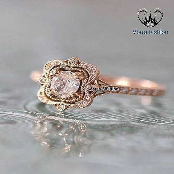 14k Rose Gold Plated 925 Silver Round Cut Pink Morganite Women's ...