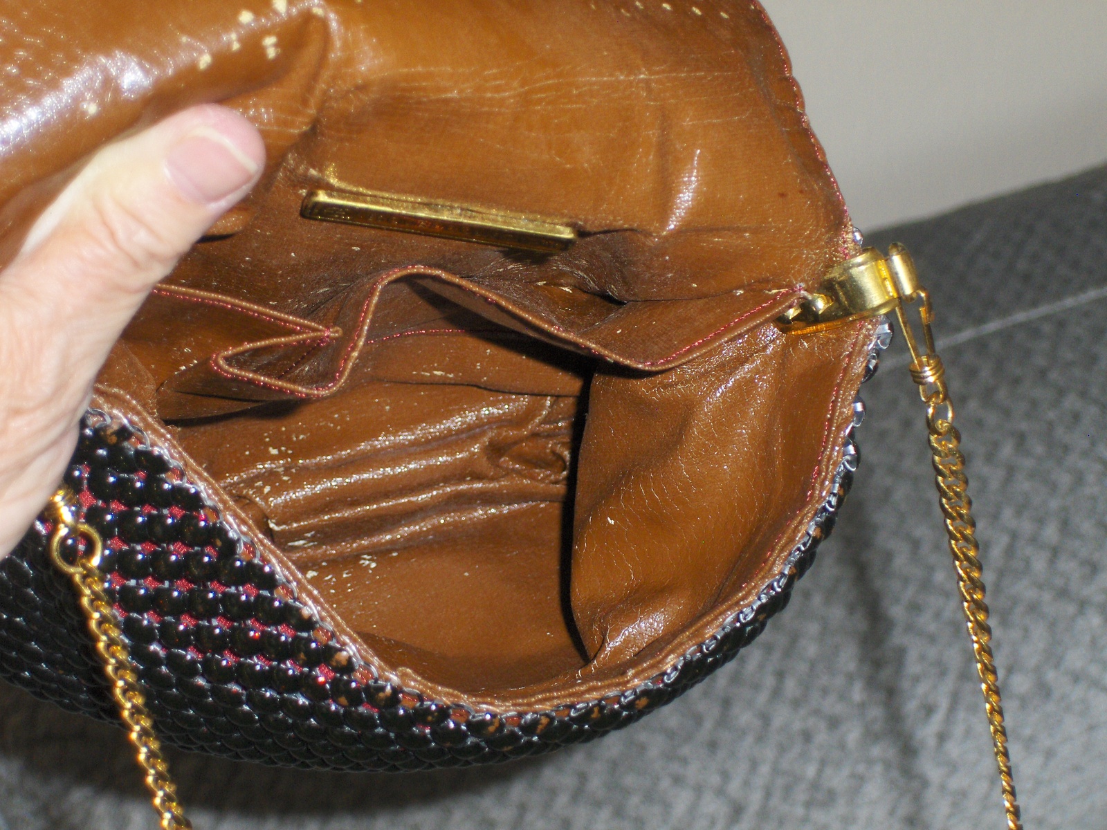 Esquire Collection Shoulder Bag Metallic Bead Purse Red Handbag Tote Sparkle Women