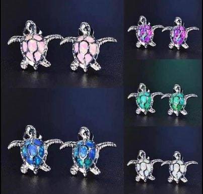 New Beautiful Opal Sea Turtles Miniature Stud Earrings