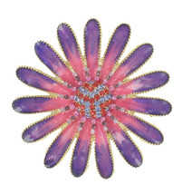 Pin Brooch Pink Purple Enamel Rhinstone Flower 2 3/4&quot; - $11.47