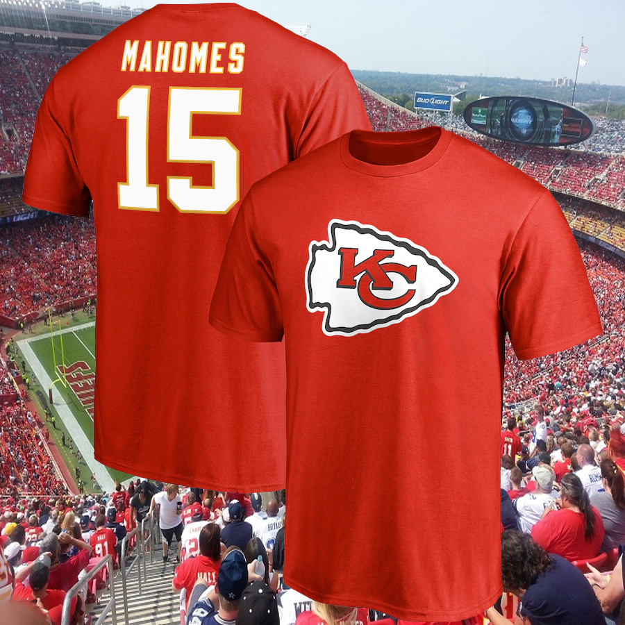NFL KC Chiefs Jersey Style T-Shirt S-5X Mahomes or Your Choice Name/Numb