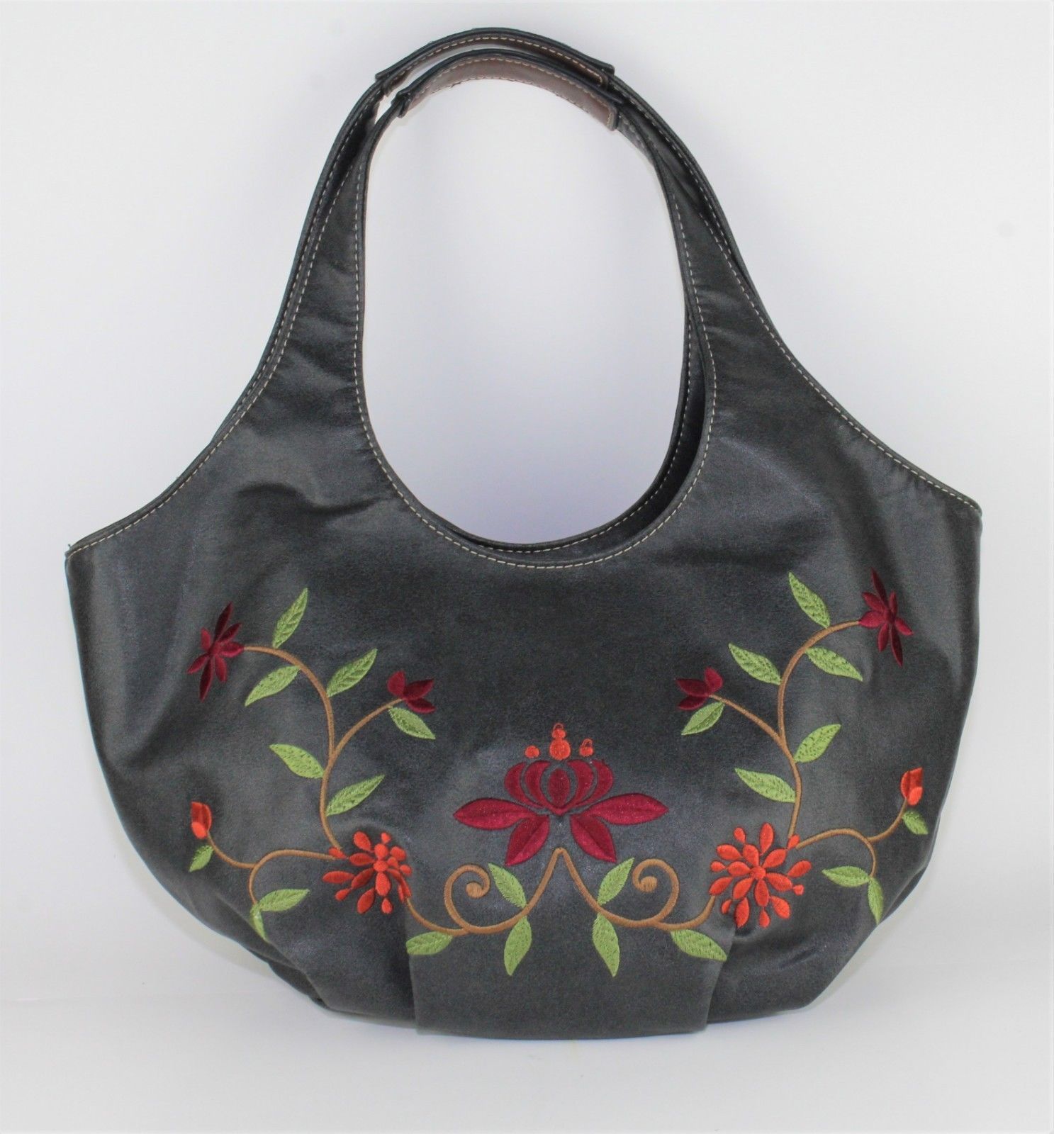 Primary image for Womens Nine West Black Embroidered Orange Burgundy Red Floral Handbag Purse