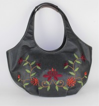 Womens Nine West Black Embroidered Orange Burgundy Red Floral Handbag Purse - $24.75