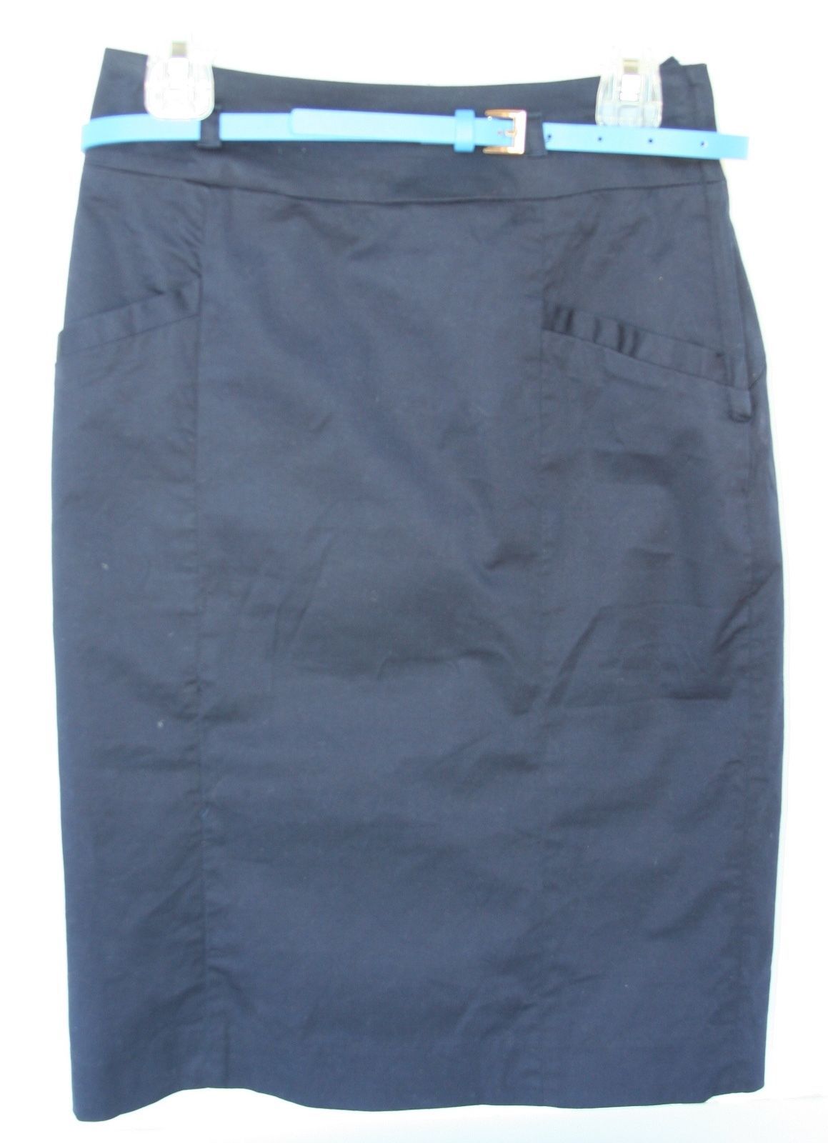 Primary image for H&M Navy Blue Skirt EUC Womens Size 2 Europe size 32 lighter blue skinny belt
