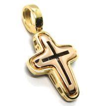SOLID 18K YELLOW, BLACK & ROSE GOLD CROSS, 0.8", TWO FACES, SMOOTH, ITALY MADE image 4