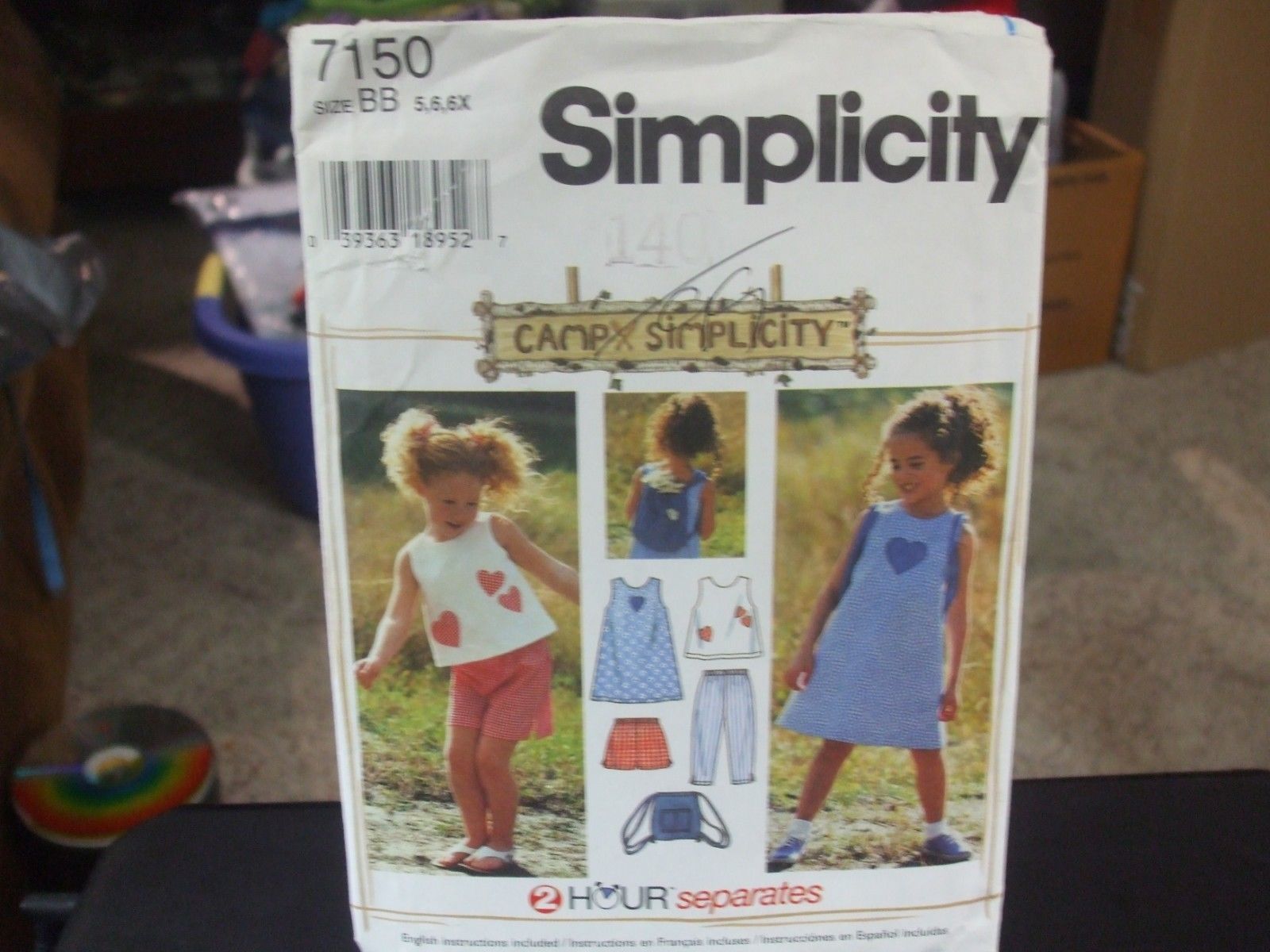 Capri Pants Simplicity 7150 Child/'s Dress Top Shorts and Bag Sewing Pattern