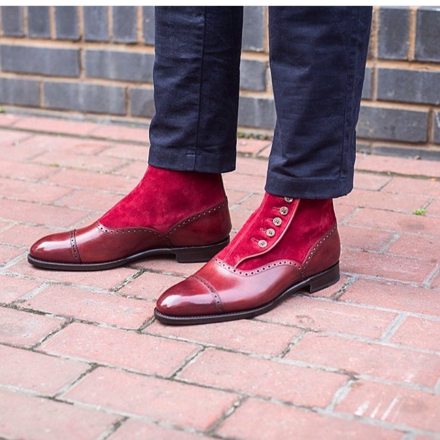 Red Maroon High Ankle Party Wear Cap Toe Stylish Men Button Handmade Boots