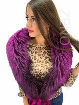Silver Fox Fur Collar 55' (140cm) Fur Boa Saga Furs Bright Purple Fur Big Scarf  image 2