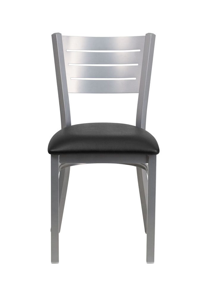 Offex Silver Slat Back Metal Restaurant Chair with Black Vinyl Seat - $175.54