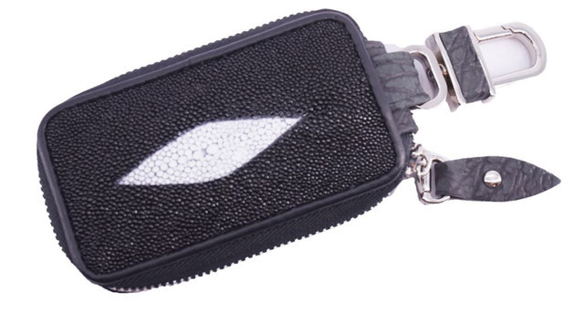 Genuine Stingray Skin Leather Car Remote Keychain Bag : Black